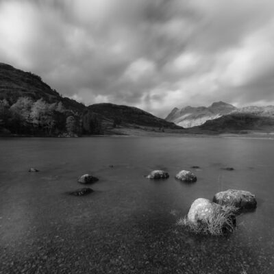 ‘Lightspots’ Blea Tarn Langdale Pikes, Black and white Landscape Lake District Landscapes Black and white prints