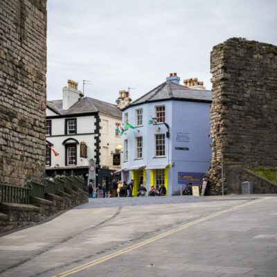 Caernarfon Village Walls, Blue House, North Wales Coastal Landscapes Beach