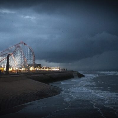 Blackpool Pleasure Beach by Night, Coastal Scene Coastal Landscapes Blackpool Tower