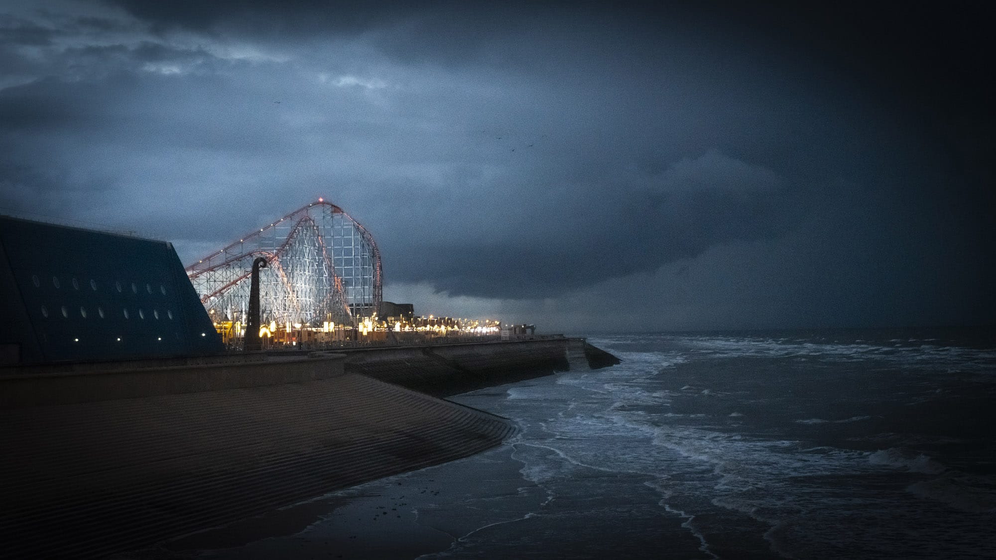 Blackpool Pleasure Beach by Night, Coastal Scene Coastal Landscapes Blackpool Tower