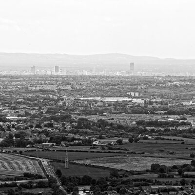 View from Holcombe Hill, Panoramic Skyline Manchester Landscapes Black and White