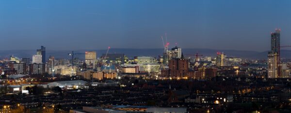 Manchester Skyline Panorama At Dusk, Canvas Manchester Landscapes Canvas 2
