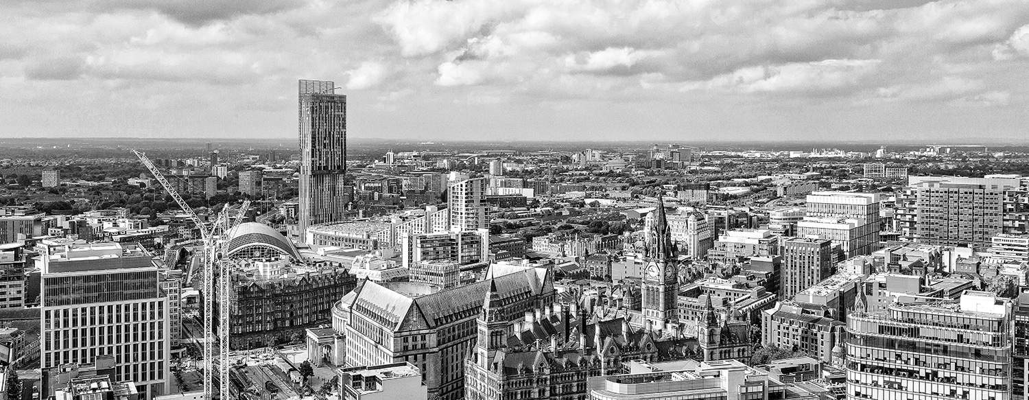 Manchester Black & White Panoramic Skyline Manchester Landscapes Black and White