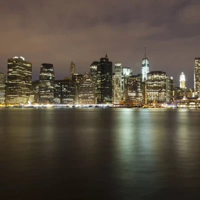 Manhattan Skyline at Night From Brooklyn Bridge New York Landscapes Architecture