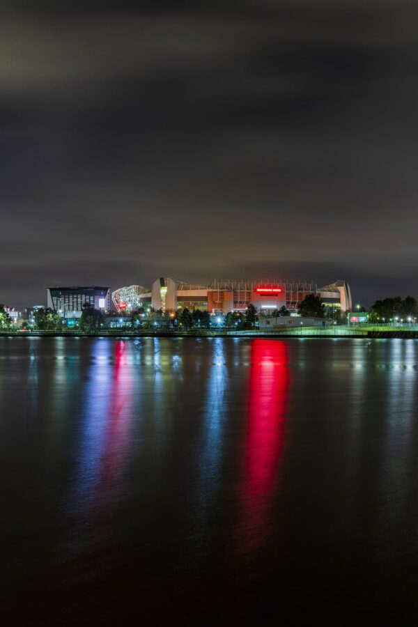 Old Trafford Manchester United at Night Manchester Landscapes colour print 2