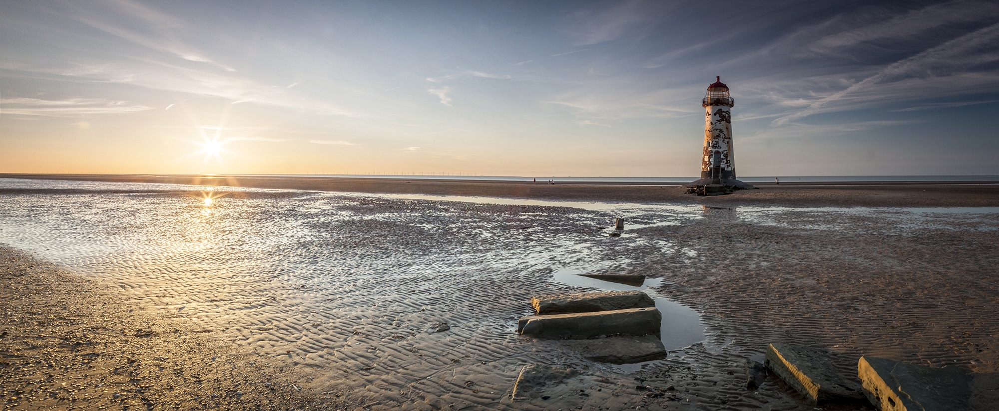 Point of Ayr Lighthouse Panoramic Canvas Coastal Landscapes Clouds