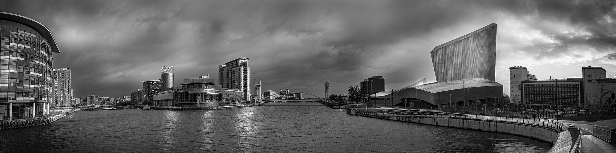 Salford Quays Panoramic Skyline Black & White Manchester Landscapes Black and White