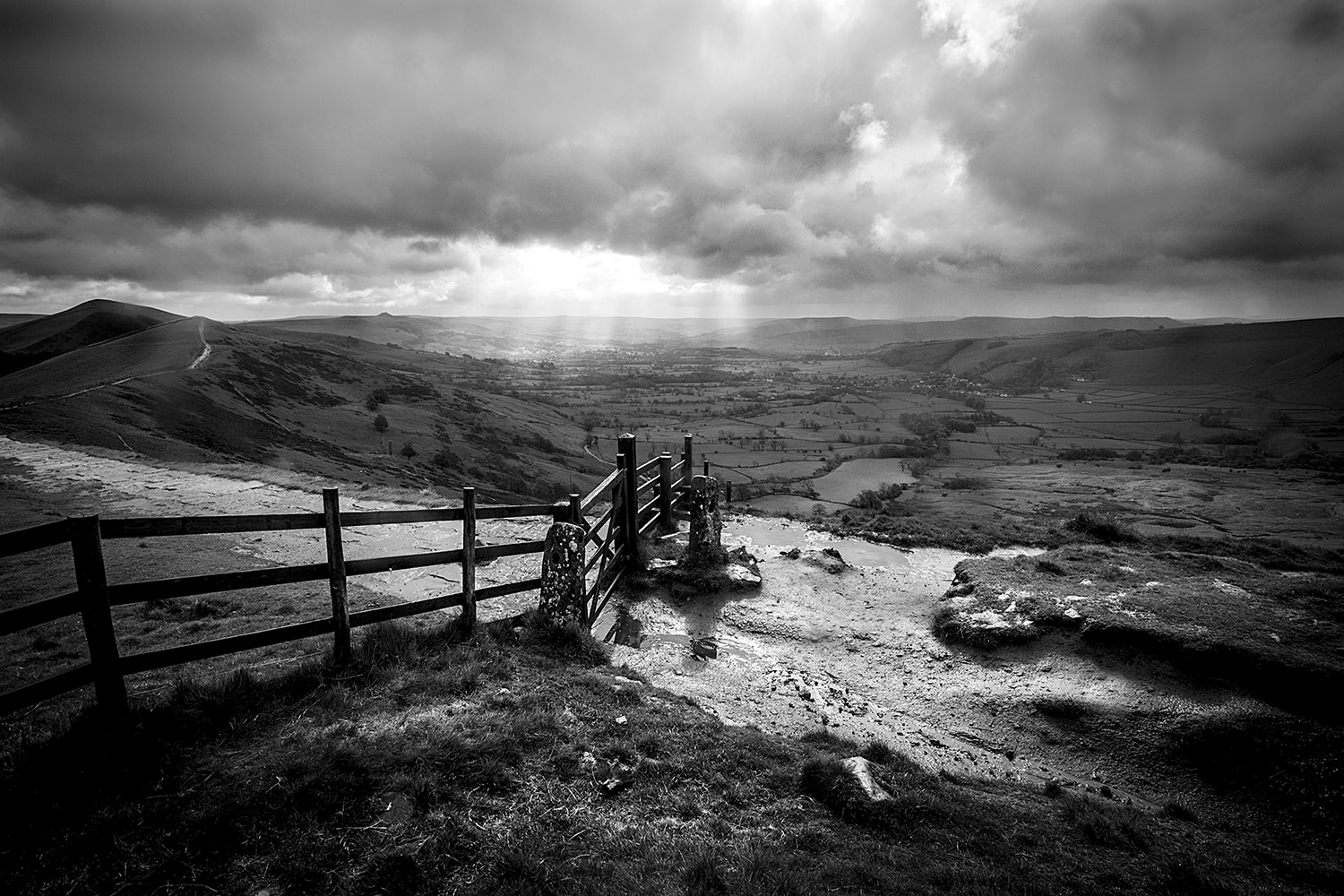 The Gate On The Ridge Mam Tor Black & White Peak District Landscapes Black & White