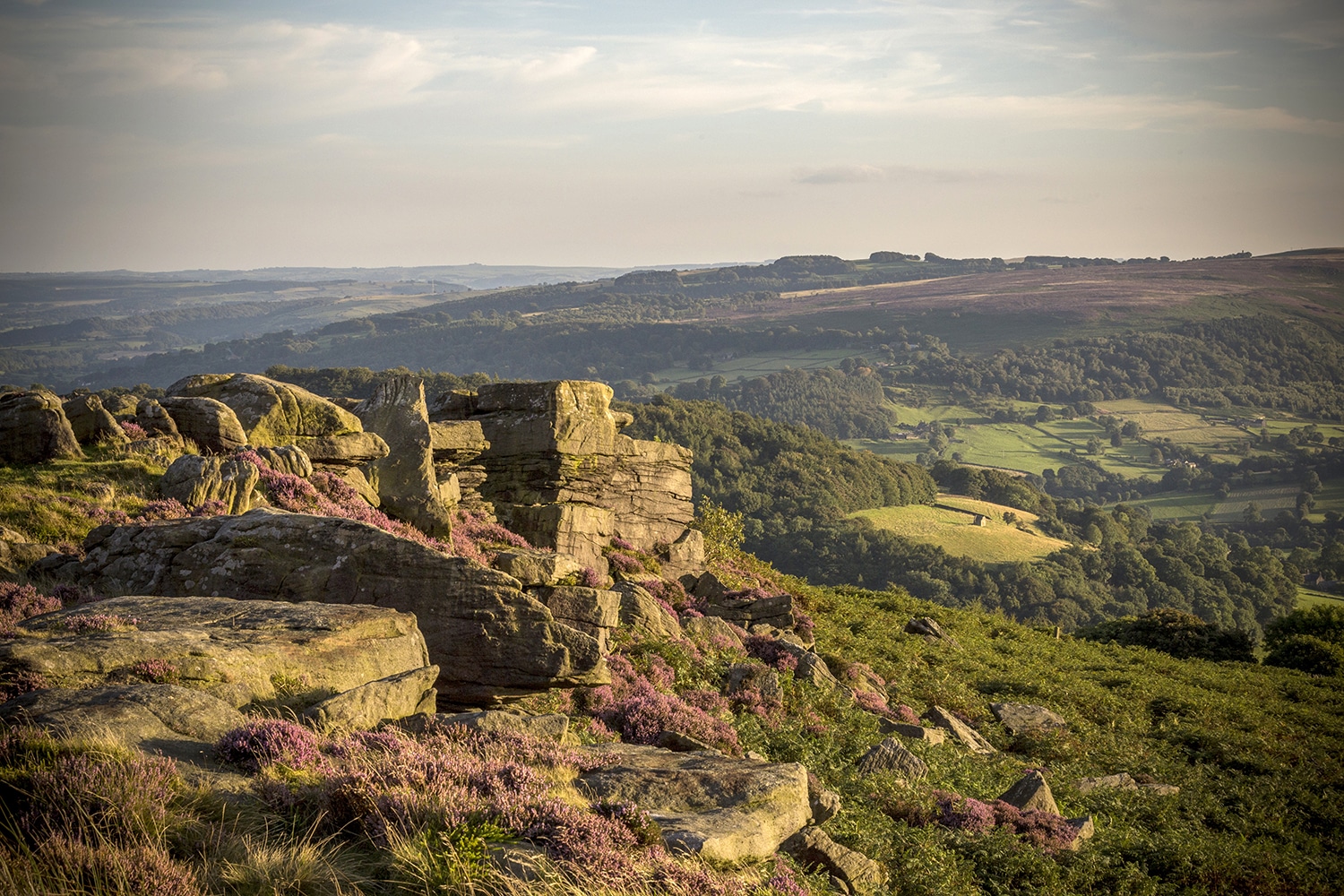 Carhead Rocks, Heather Landscape Photographic Print Peak District Landscapes Clouds