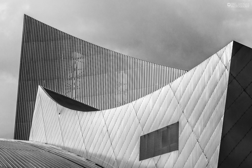 The Lowry Arts Centre, a black and white photograph Manchester Landscapes Architecture