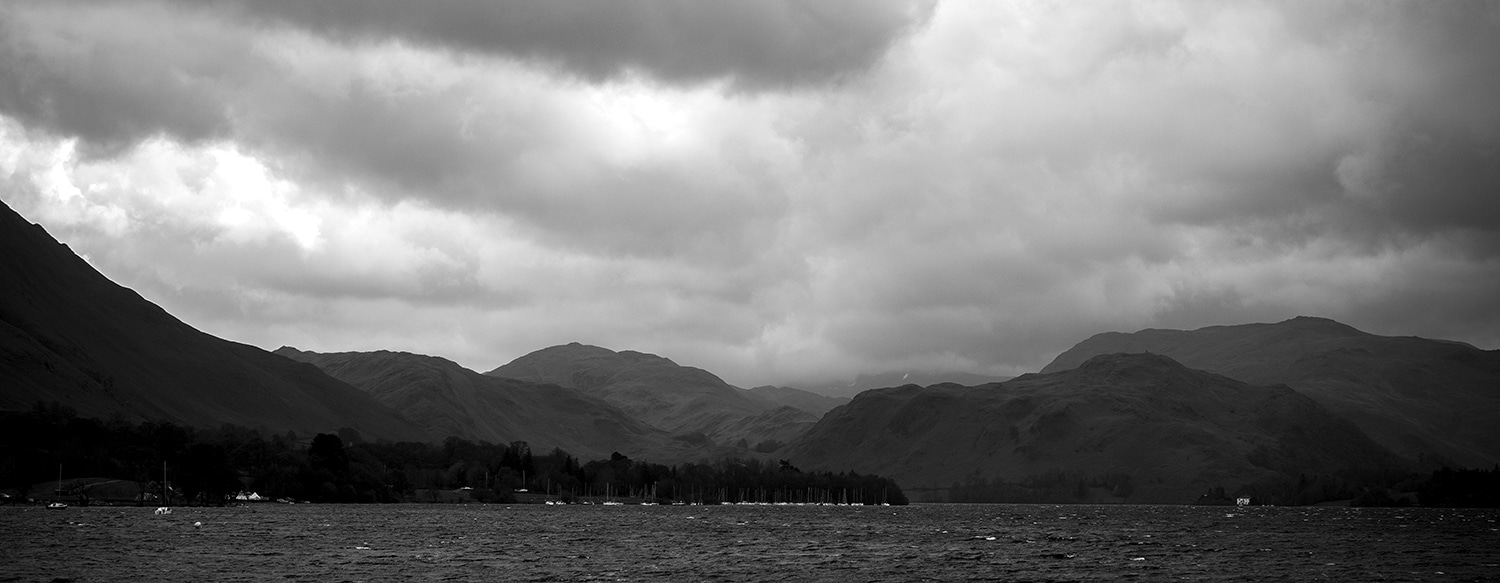 Ullswater & Hallin Fell, Panoramic Canvas Lake District Landscapes Black and White