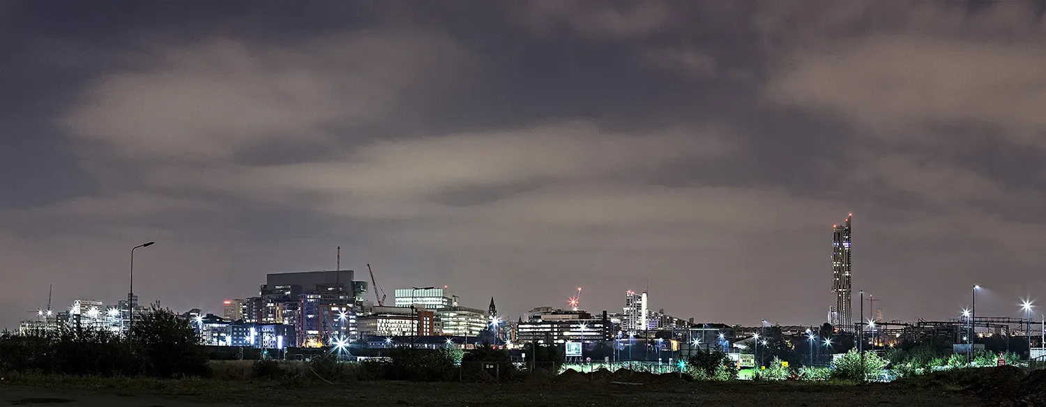 Manchester Skyline At Night, Colour Canvas Manchester Landscapes Canvas