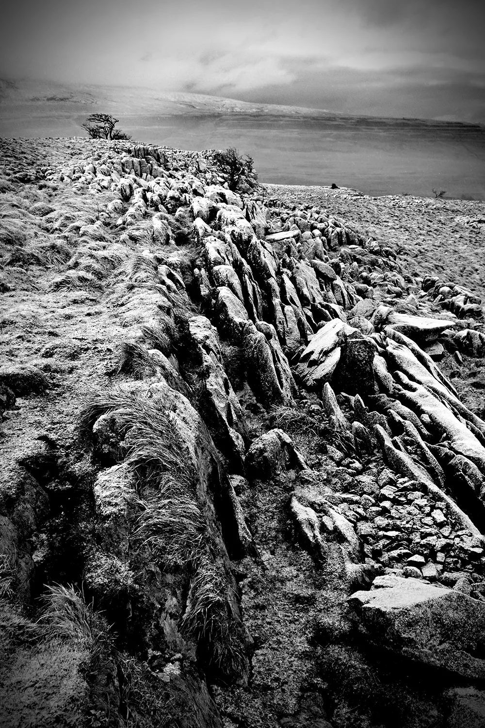 Snow on Twistleton Scar Ingleton Yorkshire Landscapes Black and white print