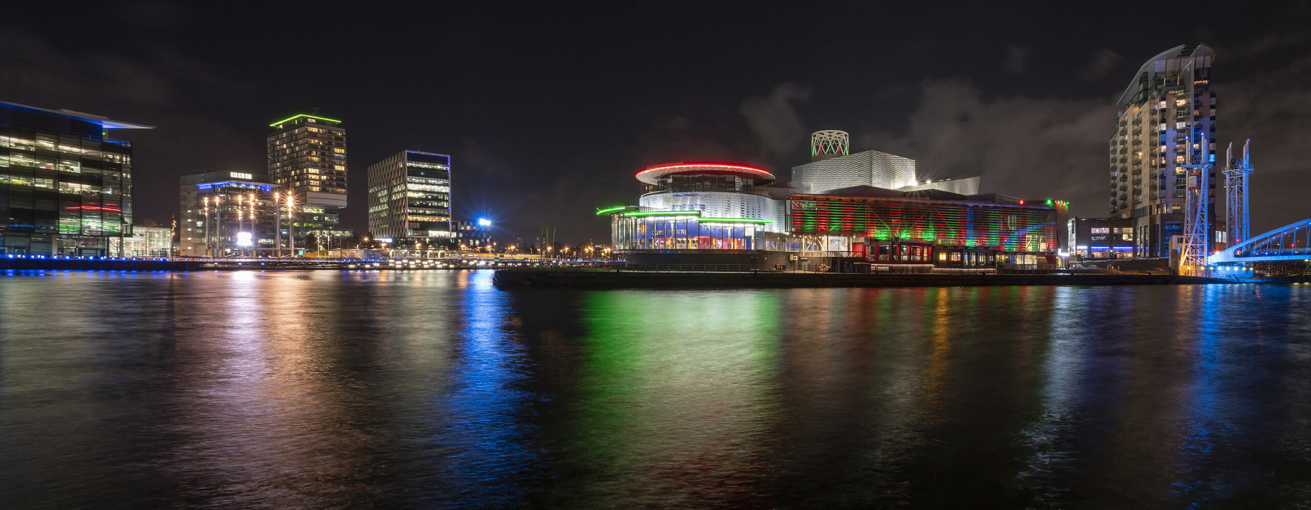 Media City Salford at Night Panoramic Manchester Landscapes Canvas