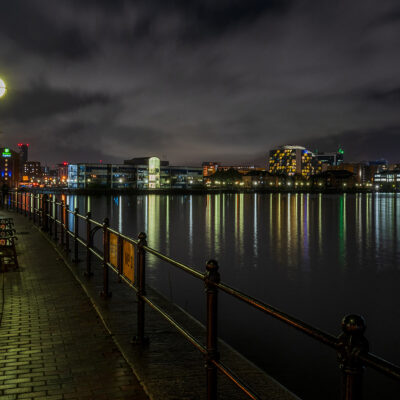 Salford Quays at Night Panoramic Manchester Landscapes Canvas