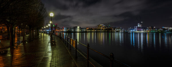 Salford Quays at Night Panoramic Manchester Landscapes Canvas 2
