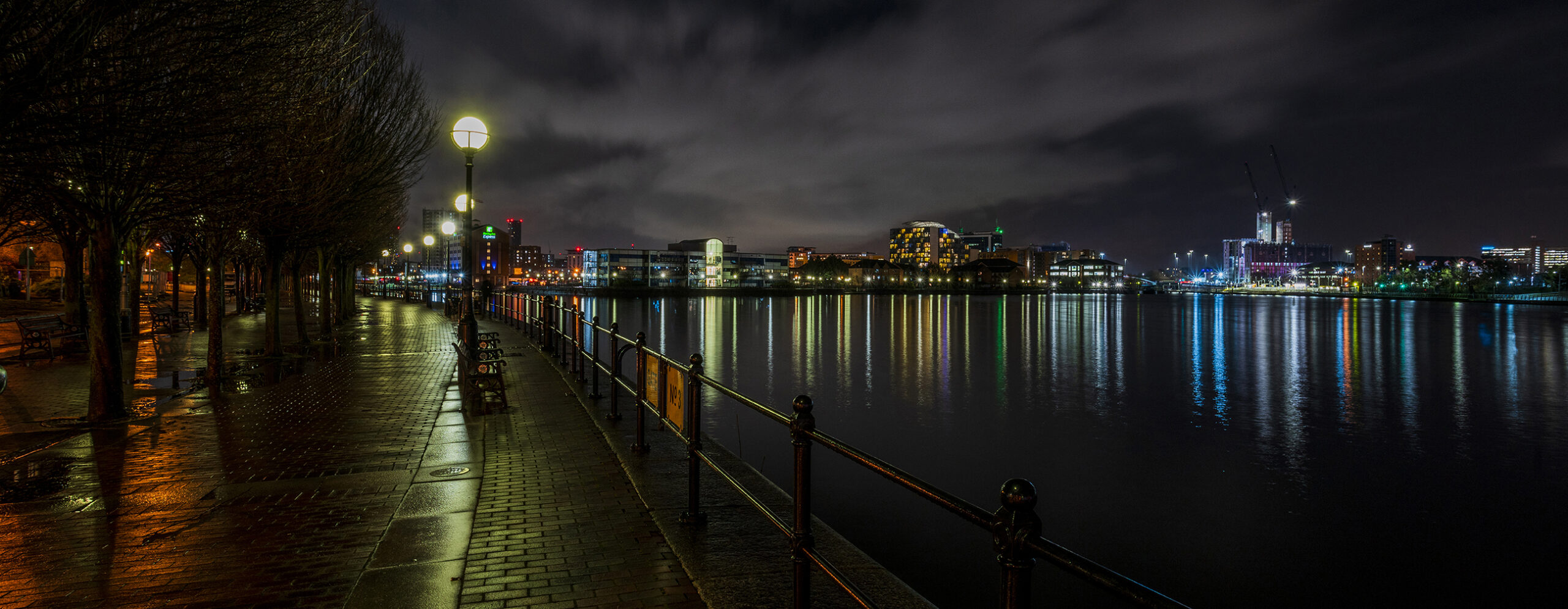Salford Quays at Night Panoramic Manchester Landscapes Canvas
