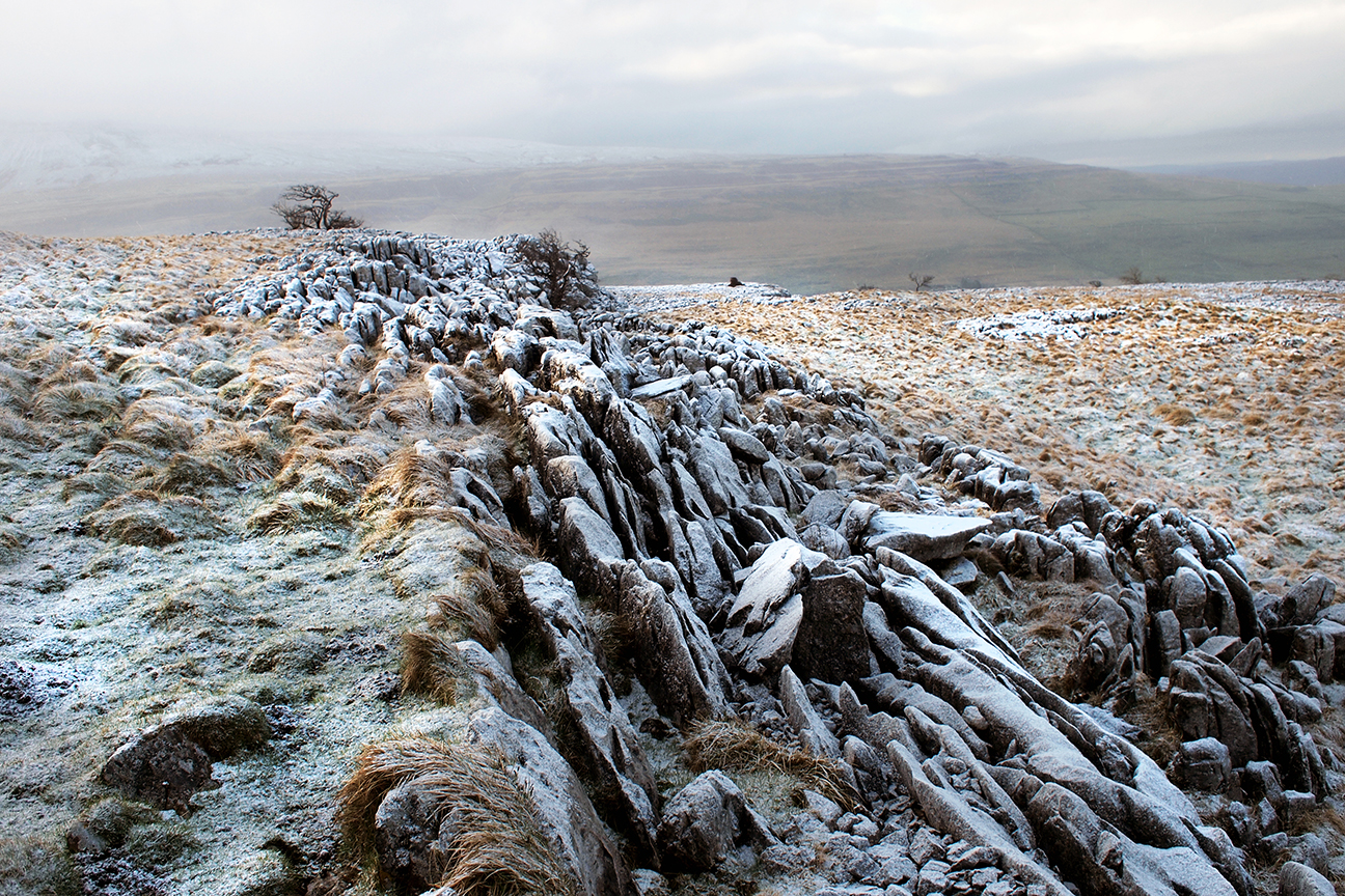 Snow on Twistleton Scar Ingleton Colour Yorkshire Landscapes Black and white print