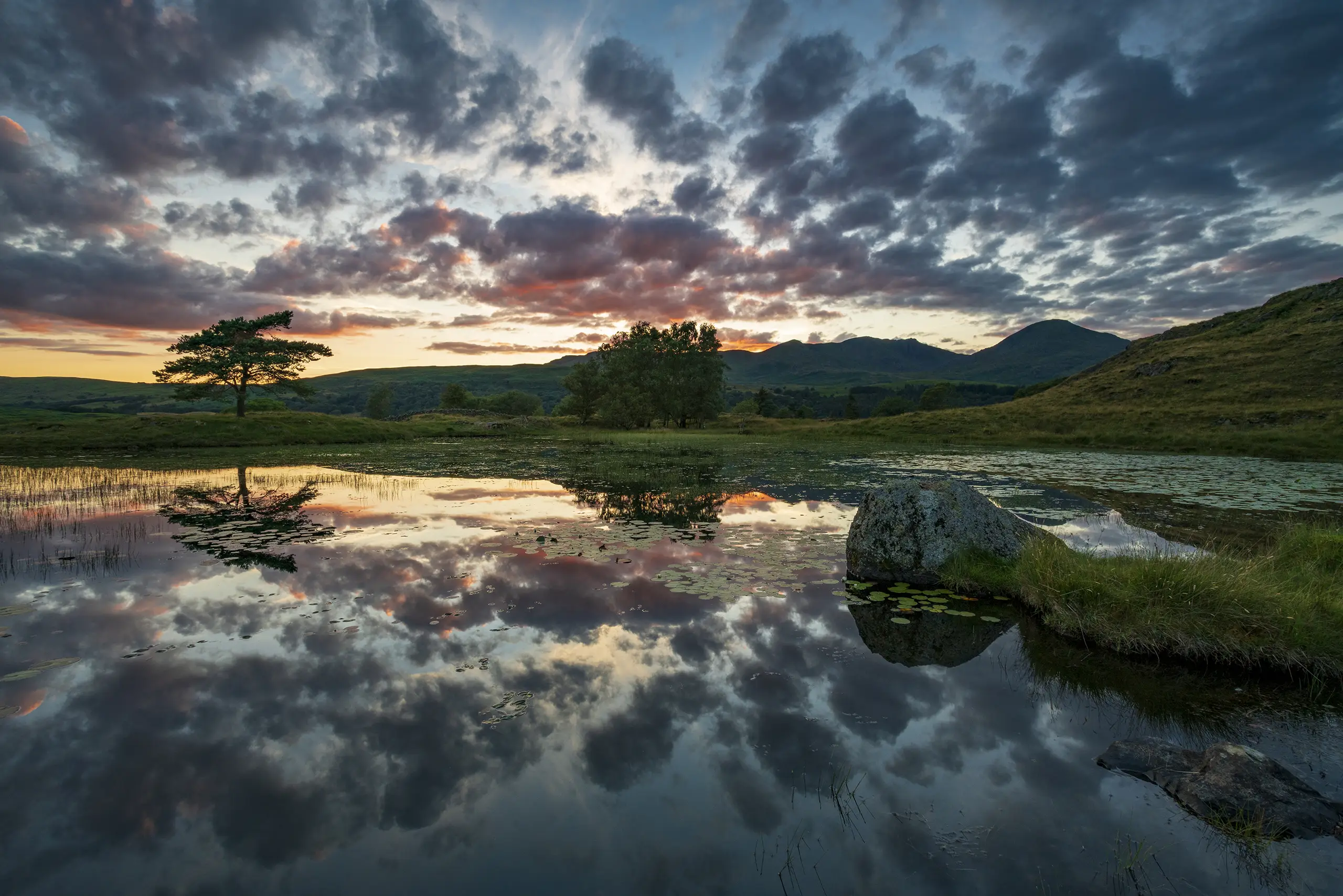 Mirrored Kelly Hall Tarn Afterglow, Cumbria