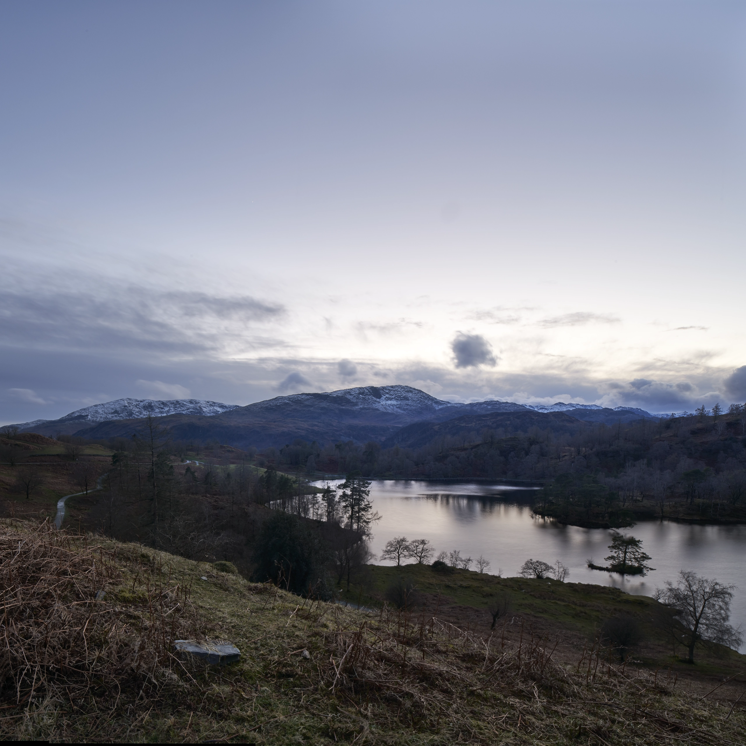 Tarns Hows View and the Old Man of Coniston Lake District Landscapes Clouds